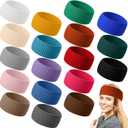Janinka 18 Pack Headbands for Women Bulk Wide Non Slip Spring Knit Headband Soft Elastic Head Band Crochet Hair Accessories Fit Cool Cold Weather Fashional Hairband for Workout Yoga Makeup Daily Wear