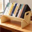 Wood Desktop Bookshelf, Tabletop Book Storage Rack Display Shelf with Handle, Tilting Office Bookcase Magazine Holder CD Rack for Office, Study Room, No Tools Required