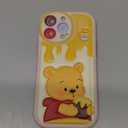 Compatible for iPhone 15 Pro Max Cartoon Case, Kawaii Cute Bear Case Silicone 3D Cover Strap Soft TPU Shockproof Protective for Kids Girls and Womens (Honey Bear)