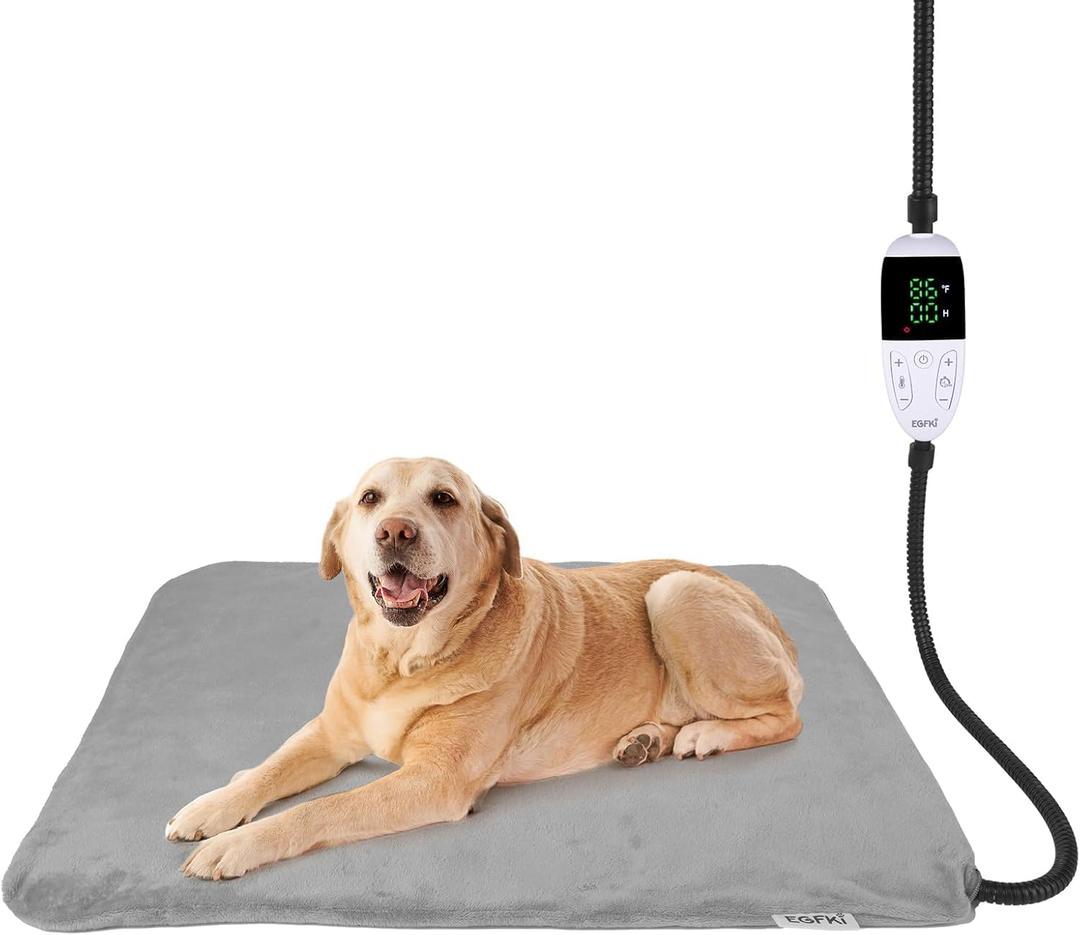 Ringco Pet Heating Pad for Dogs with 12 Adjustable Temperature, Waterproof & Chew Resistant Dog Heating Pad with Timer, Heated Dog Bed with Fleecy Cover (L: 32 x 20)
