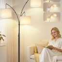 OUTON Arc Led Floor Lamp, Modern Black 3 Light Tall Floor Lamp for Bedroom, 2400lm Mid Century Adjustable Standing Corner Lamps for Living Room Office, 3 LED Bulbs Included, White Lampshade
