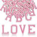 52Pcs Iron on Letter Patches, Embroidered A-Z Letter Patches for Clothes Dress Jackets Shirts Hats Bags Jerseys DIY Accessories-2 Inch Pink