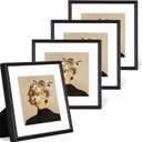 5x5 Picture Frame Set of 4, Matted Black Simple Modern Brushed Thin Aluminum Metal Square Photo Frame Fits 4x4 with Mat or 5 x 5 without Mat Display For Tabletop or Wall Collage
