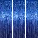 Voircoloria 3 Pack 3.3x8.2 Feet Blue Foil Fringe Backdrop Curtains, Tinsel Streamers Birthday Party Decorations, Fringe Backdrop for Graduation, Baby Shower, Gender Reveal, Disco Party