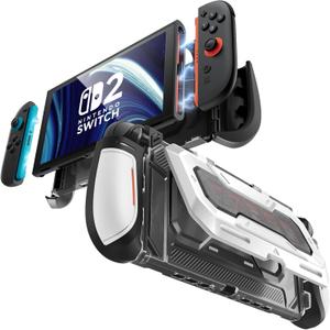 Mumba Dockable for Nintendo Switch 2 Case with Flip Stand, [Titan] Ergonomic Switch 2 Grip Protective Cover Holds 5 Game Cards & 2 TF Cards TPU Accessories and Quick-Release Joy-Con Design(White)