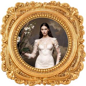 3.5 x 4.1 Inch Vintage Round Picture Frame, Mini Antique Ornate Gold Photo Frame for Tabletop and Wall Display, Retro Home Decor, Fashioned Photo Gallery Art Decorative