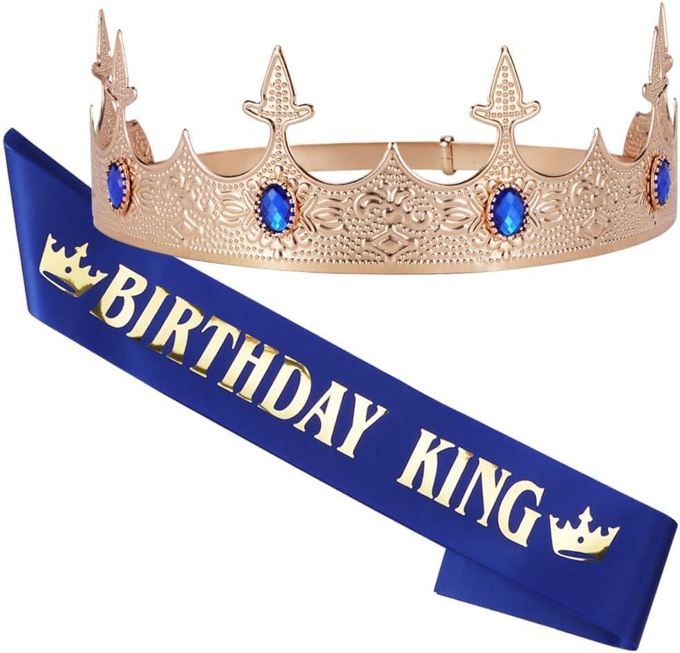 Birthday King Crown Sash Sets for Men Boys