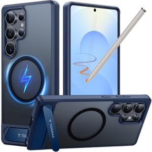 TORRAS Strong Magnetic & Seamless Stand for Samsung Galaxy S25 Ultra Case, Fit for MagSafe, Mil-Grade Drop Protection, Adjustable Kickstand for Samsung Galaxy S25 Ultra Case, Slim Frosted Matte Blue