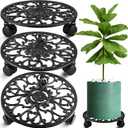 3 Packs 11 Inch Rolling Plant Stand with Wheels Wrought Iron Rolling Plant Stand with Casters Heavy Duty for Indoor Plants Rollers with Wheels Metal Round Plant Dolly