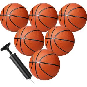 Wettarn 6 Pcs Size 5 Basketballs Bulk Christian Charity Donation Supplies 27.5 Inch Basketball with Pump Xmas Gifts for Games Training (Brown)