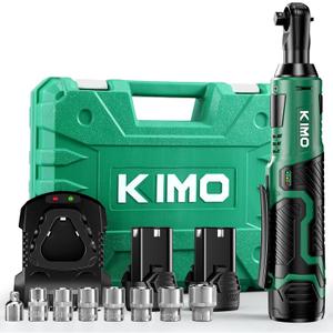 KIMO Cordless Electric Ratchet Wrench Set, 40Ft-lbs, 400RPM, 12V Cordless Ratchet Wrench 3/8" w/Variable Speed Trigger, 7Sockets, 1/4" Adapter, Forward/Reverse Switch, 2Battery Power Ratchet w/Charger