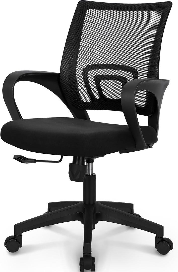 NEO CHAIR Office Desk Computer Chair Ergonomic Mesh Gaming Cushion Seat with Comfy Lumbar Mid Back Support Adjustable Height Swivel Rolling Wheels for Home Task (Mesh Black)