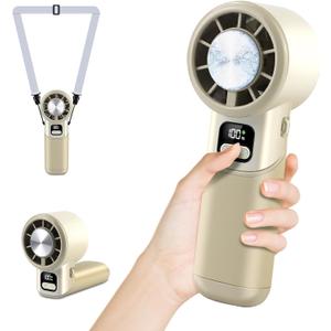 High-Speed Portable Handheld Turbo Fan with Ice Cooler, LED Display, 3600mAh Rechargeable Fan, Up to 9H Runtime, 90Foldable Mini Fans for Travel, Commute, Outdoor, Gifts for Women Men (BG)