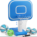 Pool Basketball Hoop, 33"x26"x50" Oversized Pool Toys with Adjustable Height Includes 4 Balls(Size 6, 2×Size 3, Glow)/ Nets/Pump for Poolside Water Basketball Game, Swimming Pool Games for Kids Adults