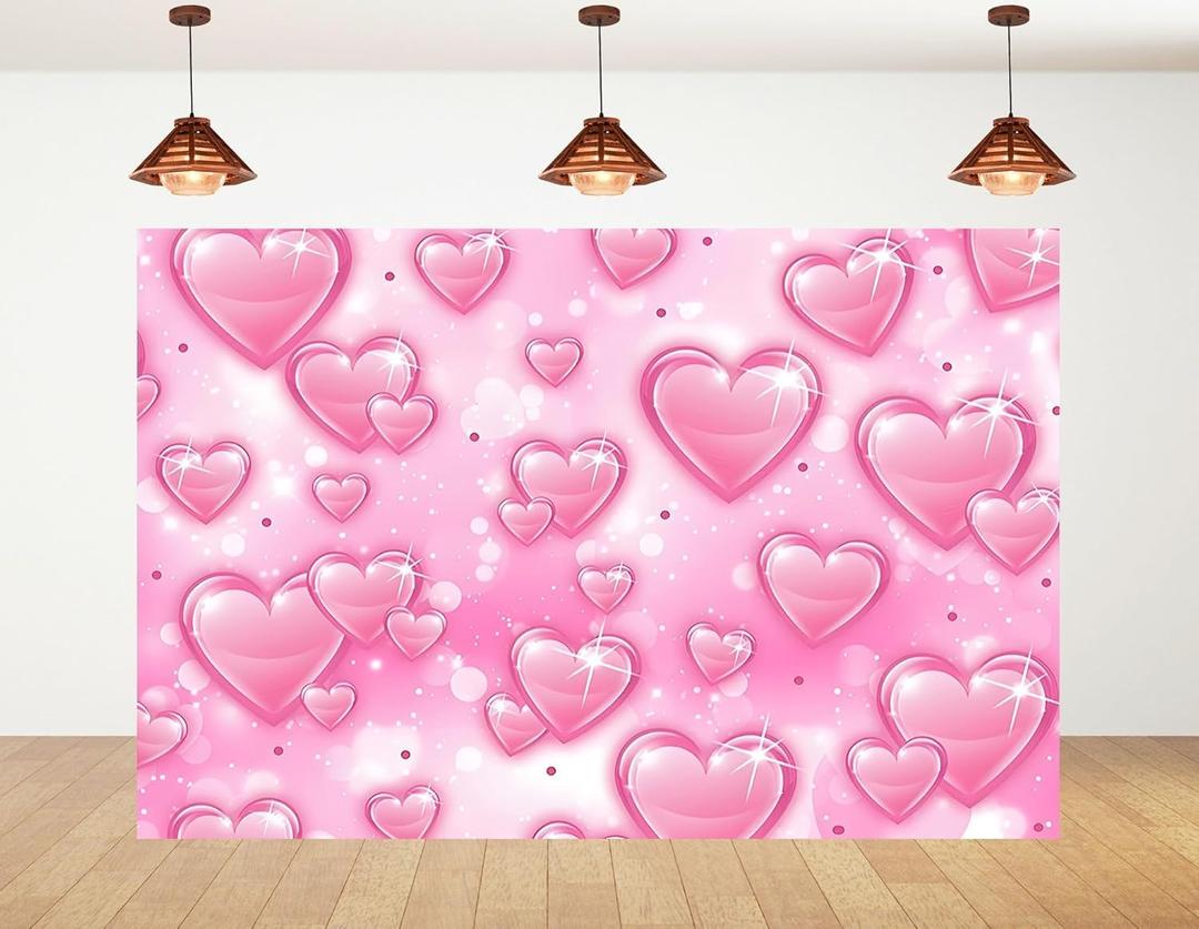6x4ft Pink Hearts Photography Backdrop 2000s Sweet Y2K Photo Background for Valentine's Day Party Romantic Theme Decorations Photo Banner Props