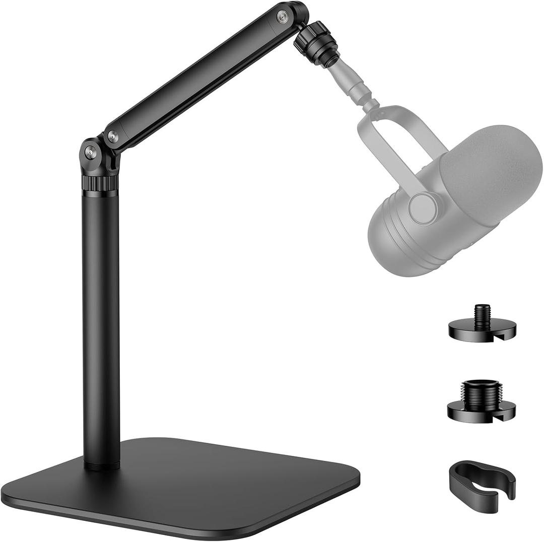 Desktop Microphone Stand, Adjustable Mounting Arm with Multiple Threads for Blue Yeti, Fifine, HyperX and More Mics, Webcams, Cameras - Ideal for Recording, Podcasting, Streaming