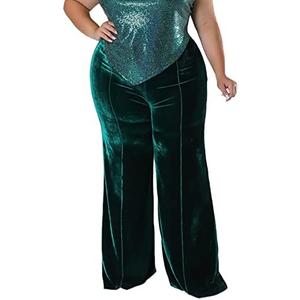 SOMTHRON Women's Plus Size Velvet Pants High Waist Flare Pants Wide Leg Palazzo Long Bell Bottom Trousers Large