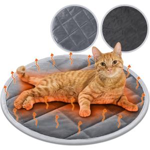 2 Pcs Self Warming Cat Mat Round Self Heating Pad Bed Reversible Machine Washable Heated Bed Anti Slip Warming Pad Pet Mat for Cat Crate Indoor Outdoor(Gray,16 Inch)