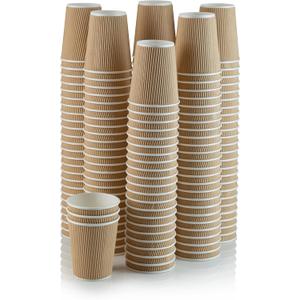 NYHI 150 10 oz Ripple Kraft Paper Cups Brown Hot Cold Cups 3 Layer Rippled Small Insulated Disposable Coffee Cups for Cappuccino Hot Cocoa or Iced Drinks