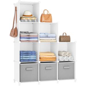 HOMIDEC Closet Organizers and Storage, 9 Cube Storage Organizer, Portable Closet Organizer Cubes Shelves for Clothes, Bedroom, Kids Room, Bathroom, Wardrobe, White (Large)