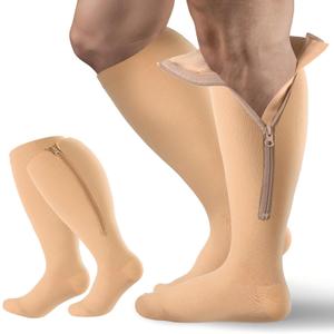 2 Pair Plus Size Closed Toe Compression Socks with Zipper, Compression Stockings for Overweight Women Men 15-20 mmHg
