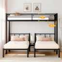 Mixcous Heavy Duty Triple Bunk Bed, Twin Over Twin Over Twin with Guardrails and Ladder, Metal Bunk Bed for 3, 3 Bed Teens and Adults, No Box Spring Needed, Black