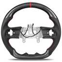 KIGEMOS Heated Steering Wheel for Jeep Wrangler JL 2018–2024, Hydro-Dip Carbon Fiber Finish, Nappa Perforated Leather Grip, Hand-Stitched D-Shape Flat-Bottom Design