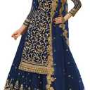 Indian/Pakistani Style Party Wear Embroidered Salwar Kameez Sharara Suit Ready To Wear (Large, Blue)