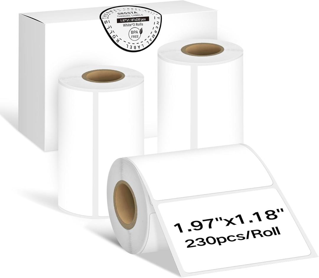 ORGSTA 3Rolls Thermal Labels for T003 Label Maker, 1.96'' x 1.18"(50X 30mm) Thermal Sticker Label Maker Tape, Waterproof, Oil-Proof, Thermal Printer Label Paper, 230 Labels/Roll,Black on White