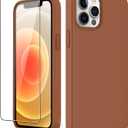 for iPhone 12 Pro Max Case with Screen Protector, Liquid Silicone Shockproof Protective Women Girls Phone Cover Case for iPhone 12 Pro Max, Middle Brown