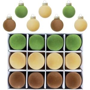 Velvet Ornaments for Christmas Tree 12 PCS Flocked Christmas Balls Ornament 2.36 Inch Velvet Xmas Ornaments Xmas Tree Decoration Shatterproof Xmas Ornament for Holiday (Brown, Green, Beige), Set of 2