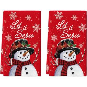 Artoid Mode Red Snowman Let It Snow Winter Kitchen Towels Dish Towels, 18x26 Inch Seasonal Christmas Decoration Hand Towels Set of 2