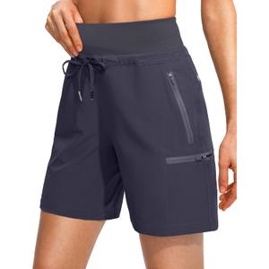 Obla Women's Hiking Cargo Shorts Zipper Pockets Soft High Waisted Quick Dry 7 Inch Long Shorts for Women Golf Athletic Summer (L)
