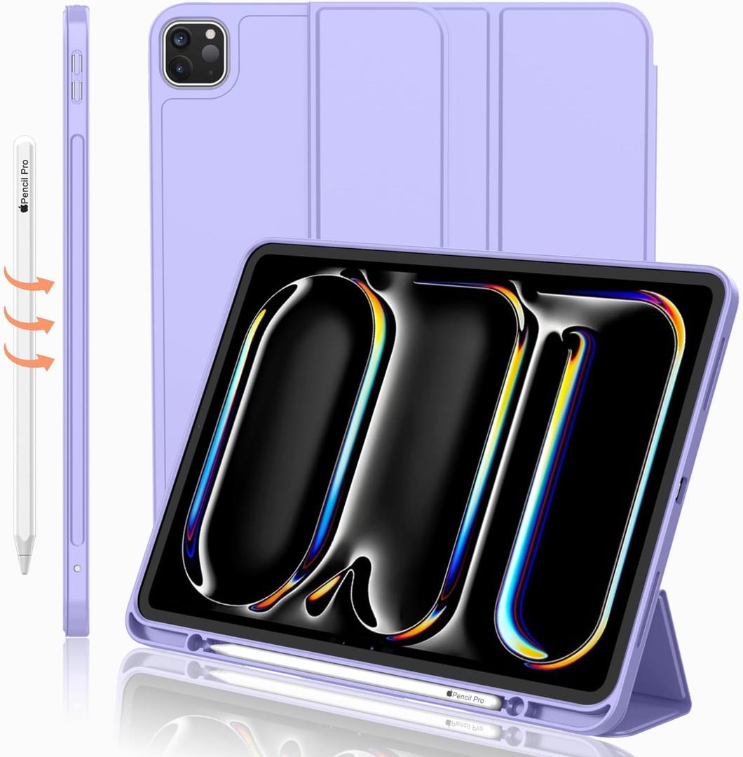 iMieet iPad Pro 13 Inch Case (M5/M4) 2025/2024 with Pencil Holder, Trifold Stand Smart Case with Soft TPU Back, Auto Wake/Sleep (Light Purple)