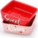 Nefelibata Valentines Day Candy Dish 2Pcs Ceramic Romantic Valentines Candy Bowl for Tiered Tray Decor Sweet Kisses Table Shelf Decorations Farmhouse Home Decor Housewarming Gift Idea