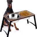 Elevated Dog Bowls for Medium and Large Dogs Wood Raised Bowl Stand with Two 1700ML (58oz) Stainless Steel Dog Food and Water Bowls, Non-Slip