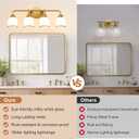 4-Light Bathroom Light Fixtures, Brushed Gold Vanity Lights for Bathroom with Milk White Globe Glass Shade, Vintage Bathroom Lighting Fixtures Over Mirror for Bedroom Living Room Hallway