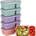 Only 5 Pack 2-Compartment Reusable Snack Containers with Lids, Wheat Straw Reusable Snack Packs for Meal Prep Food Storage On-the-Go Snacking