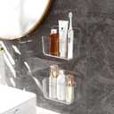 2 Pack Adhesive Cabinet Door Organizer, Compact Kitchen Under Sink Organizer, Clear Lid Storage Container for Pantry Shelves, Wall Mounted Bathroom Shower Caddy Hanging Closet Organizer