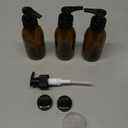 4 oz Amber Glass Pump Bottle, 125ml Small Lotion Dispenser Bottle for Body Massage Oil, Refillable Empty Hand and Dish Soap Dispensers Set with Storage Caps, Labels - 3 Pack