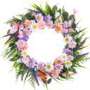 20 Inch Spring Summer Wreath for Front Door, Artificial Daisy Wreath Included Daisy Lavender Silk Flower Butterflies for All Season Porch Wall Window Decor Wedding Festival Celebration