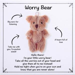 Aesnefe Worry Bear Pocket Comfort Gift, Emotional Support Plush Keepsake for Adults, Anxiety Relief Gift for Men Women, Thinking of You Comfort Item, Khaki