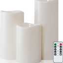 Amagic 3 Pack 4"x 6"8" 10" Outdoor Plastic Electric flameless Candles with Remote Control and Timer, Battery Operated Flickering LED Pillar Fake Candle for Home, Wedding Decor, Ivory