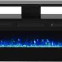 Garvee 70 in Fireplace TV Stand with 36 in Electric Fireplace, LED Lights, High Gloss Entertainment Center for TVs Up to 80 in, Highlight 2 Tier Storage Cabinet, White