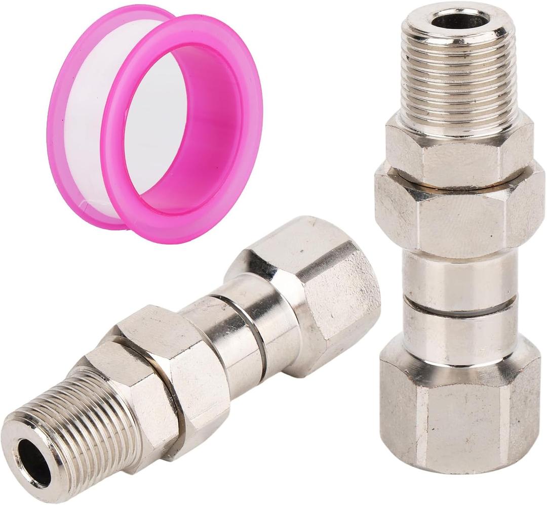Lasuroa 2pcs 3/8" NPT Pressure Washer Swivel Fitting, Stainless Steel Rotating High Pressure Washer Adapter with Raw Tape Kink-Free Swivel Connector for Hose & Gun, 4500 PSI