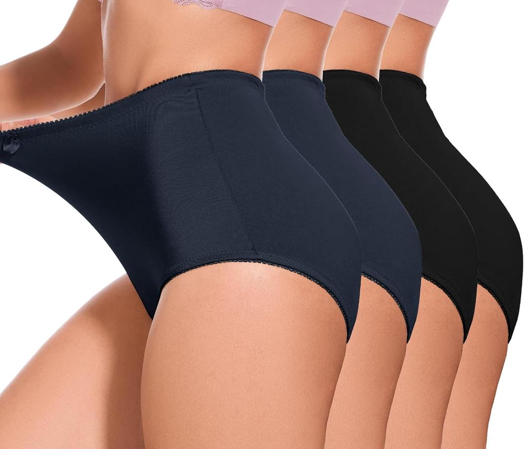 4Pack Women's High-Waist Light Tummy Control Girdle Panties Full Coverage Underwear Ladies Panties for Women (2black+2navy)