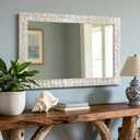 Autdot Rectangular Capiz Shell Framed Bathroom Mirror, 36" x 24" Coastal Wall Mount Mirrors, Natural Seashell Decorative Mirror for Living Room Foyer Entryway Decor, Vertical/Horizontal Hanging