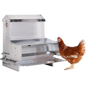 RentACoop Automatic Metal Treadle Feeder - Outdoor Use, Rainproof - Suitable for Chickens, Bantams, Poultry, Pheasants, etc. - 40lb Capacity