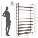 LANTEFUL Tall Shoe Rack 10 Tier Shoe Organizer Large Shoe Shelf with 18 Hooks Storage for 50 Pair Sneaker and Boot, Stackable Vertical Shoe Rack Organizer for Closet, Entryway, Bedroom, Brown