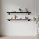 IEO Industrial Pipe Shelving Shelf,Pipe Wall Shelves Wood Shelf:Kitchen Shelves 48 Inches Wood Long Floating Shelves for Wall Farmhouse Pipe Book Shelves Black for Decor and Bar Shelving